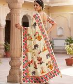 Women's cream chinnon partywear saree with unstitched blouse