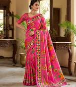 Women's rani chinnon partywear saree with unstitched blouse