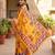 Women's yellow chinnon partywear saree with unstitched blouse