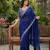 Women's blue silk partywear saree with unstitched blouse