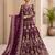 Wine net semi stitched anarkali suit with embroidery & stone work