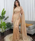 Women's rust silk partywear saree with unstitched blouse