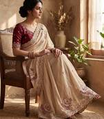 Women's misti satin silk partywear saree with unstitched blouse