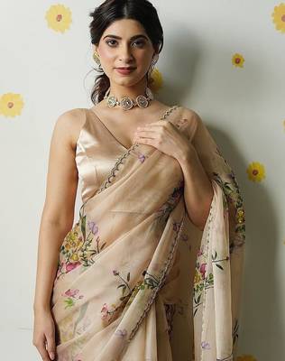 Women's rust silk partywear saree with unstitched blouse 1