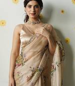 Women's rust silk partywear saree with unstitched blouse