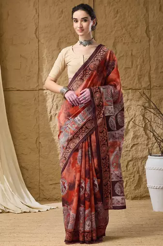 Kalamkari print cotton silk regular saree