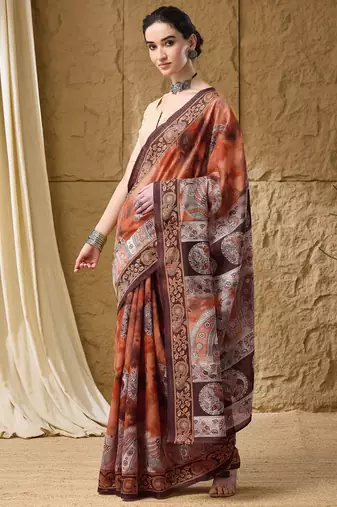 Kalamkari print cotton silk regular saree