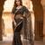 Women's black net partywear saree with unstitched blouse