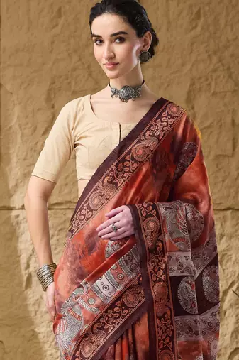 Kalamkari print cotton silk regular saree