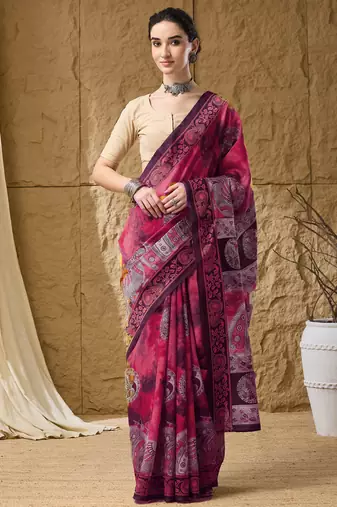 Kalamkari print cotton silk regular saree