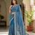 Women's blue gorgette partywear saree with unstitched blouse
