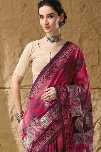 Kalamkari print cotton silk regular saree
