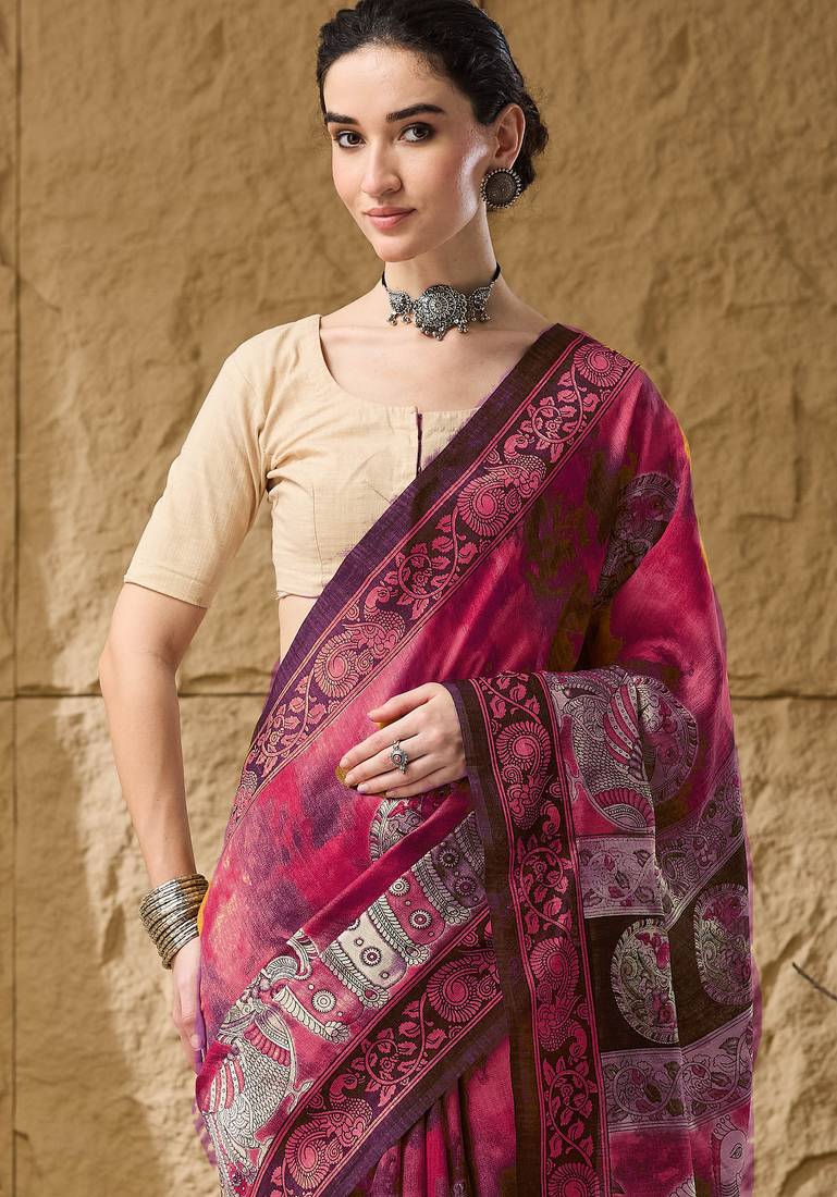 Kalamkari print cotton silk regular saree