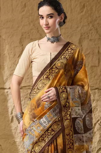 Kalamkari print cotton silk regular saree