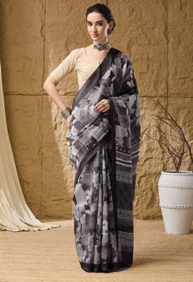 Black abstract print cotton silk regular saree 1