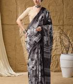 Black abstract print cotton silk regular saree