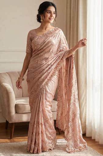 Women's pesly silk partywear saree with unstitched blouse