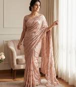 Women's pesly silk partywear saree with unstitched blouse