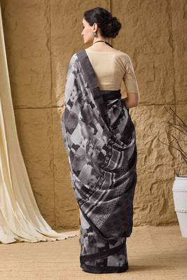 Black abstract print cotton silk regular saree 2