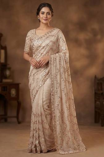 Women's rust silk partywear saree with unstitched blouse