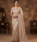 Women's rust silk partywear saree with unstitched blouse