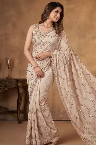 women's rust silk blend partywear saree with unstitched blouse