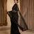 Women's black net partywear saree with unstitched blouse