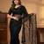 Women's black net partywear saree with unstitched blouse