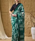 Green abstract print cotton silk regular saree