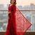 Women's red net partywear saree with unstitched blouse