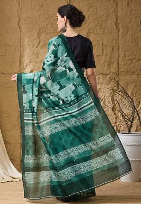 Green abstract print cotton silk regular saree 2