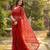 Women's red net partywear saree with unstitched blouse