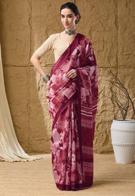 Red abstract print cotton silk regular saree 1