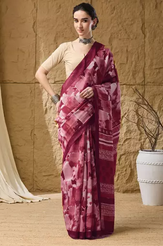 Red abstract print cotton silk regular saree