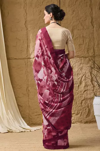 Red abstract print cotton silk regular saree