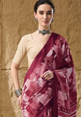 Red abstract print cotton silk regular saree 5