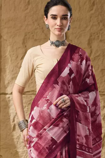 Red abstract print cotton silk regular saree