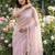 Women's pink net partywear saree with unstitched blouse