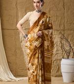 Mustard abstract print cotton silk regular saree
