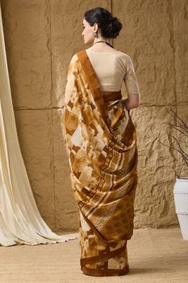 Mustard abstract print cotton silk regular saree 2
