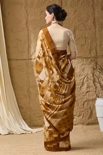 Mustard abstract print cotton silk regular saree