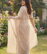 Women's rust net partywear saree with unstitched blouse