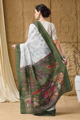 Green kalamkari cotton silk ethnic  ready to wear saree 2