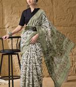 Green geometric cotton silk ethnic  ready to wear saree