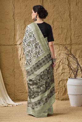 Green geometric cotton silk ethnic  ready to wear saree 2