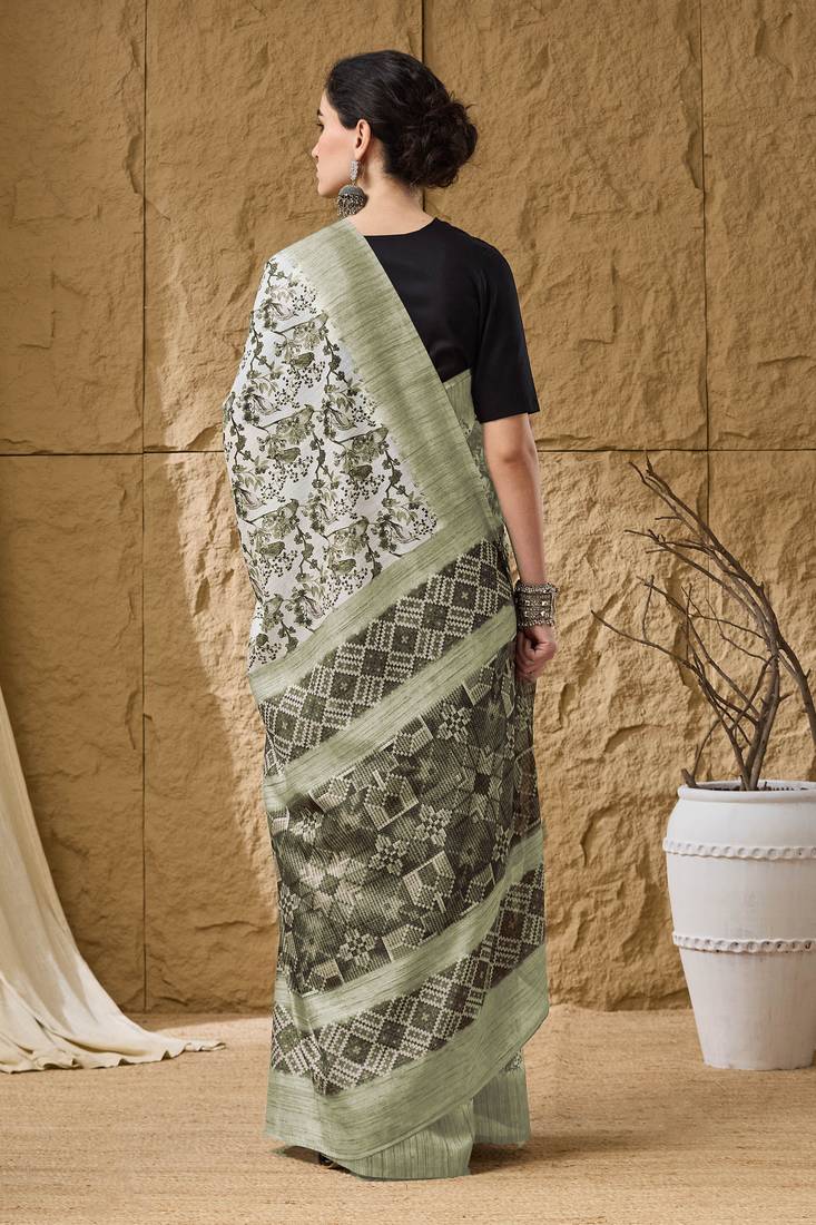 Green geometric cotton silk ethnic  ready to wear saree