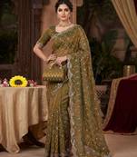 Women's mehndi silk partywear saree with unstitched blouse