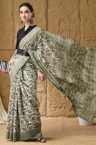 Green geometric cotton silk ethnic  ready to wear saree