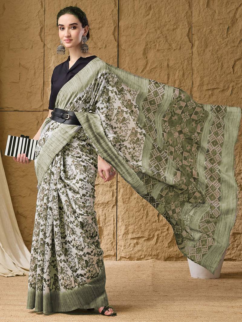 Green geometric cotton silk ethnic  ready to wear saree