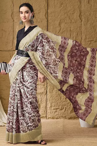 Geometric print cotton silk ready to wear saree